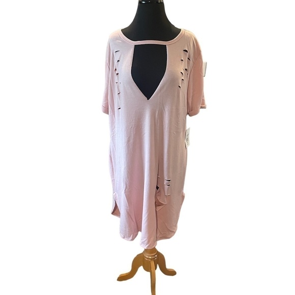 F2F Women's Ripped Cut Out Plain Short Sleeve T shirt dress Pink, Size 2 NWT - Picture 1 of 4